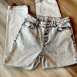 Dilvin Retro Stonewashed High-Waisted Mom Jeans 12 Gray Luxury Denim Wide Leg